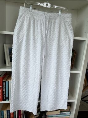 Talbots Terry Cloth Elastic Waist Wide Leg Cropped Lounge Pants Size Large